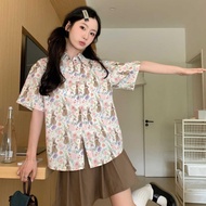 W373 Short-Sleeved Printed Shirt Resort Style For Women Loose Casual Multipurpose Suitable Summer