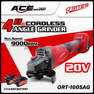 [ O'RITES ] 20V 4" Cordless Angle Grinder (ORT-100SAG) Max 9000Rpm | 2 x 5.0AH Battery | ORITES