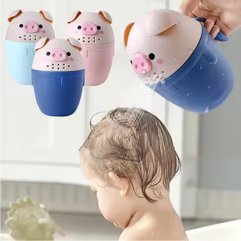 Cute Baby Shampoo Rinse Cup Baby Piggy Cartoon Bath Rinser Pail to Wash Hair and Wash Out Shampoo by