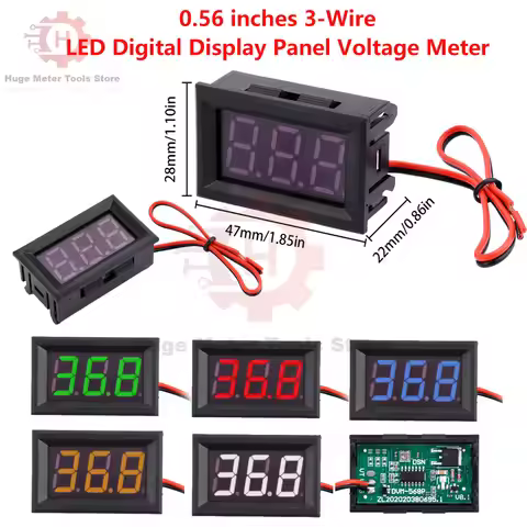 Mini Voltmeter LED Digital Display Panel 0.56 inches 3-Wire Battery Voltage Tester DC5-120V for Moto
