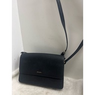 DKNY Black Blue Saffiano Leather Classic Flap Bag