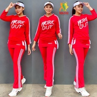 Set Baju Olahraga Merah Putih Rok WORKOUT Setelan Baju Zumba Senam Aerobic Gym Fitness Jogging Running Yoga Cycling Sepeda Gowes Hijab Muslim Training Panjang Wanita Indoor Outdoor