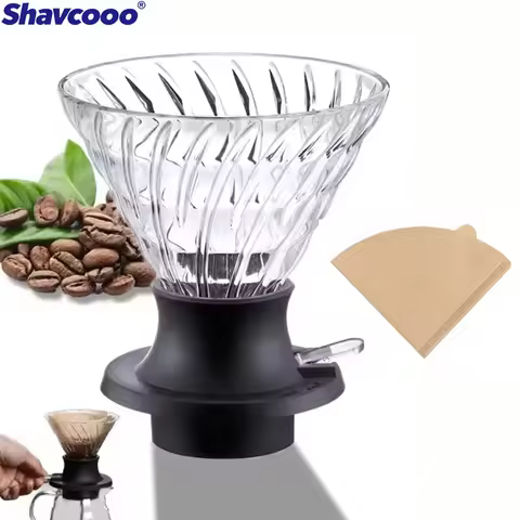 Reusable Immersion Coffee Dripper and Filters Glass Hand Brewing Coffee Maker Filter for Home Office