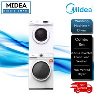 [COMBO SET] Midea 8.5KG Inverter Front Load Washer MF100W85B & 7KG Vented Tumble Dryer MD-7388 Packa