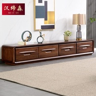 Black Walnut Wooden TV Cabinet Solid Wood Modern Chinese Style 2 M 2.2 M 2.4 M Floor Cabinet Film an