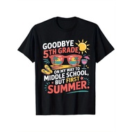 Goodbye 5th Grade Hello Summer Middle School Vibes T-Shirt, Trendy Cotton Tops Short Sleeve, Street
