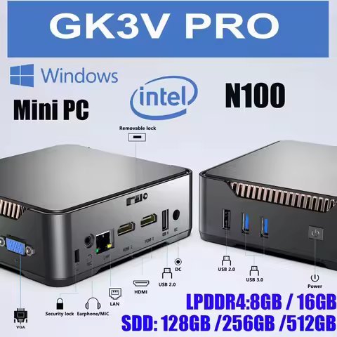 GK3V PRO Intel N100 Mini PC Windows Quad Core Computer 8G LPDDR4 128G/256GB/512G Dual Band WIFI Blue