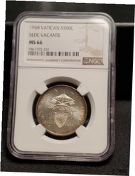 バチカン市国「SEDE VACANTE」 1958 500 リラ銀貨、NGC MS66 - 引き締まった！ VATICAN CITY "SEDE VACANTE" 1958 500 LIRE SILV