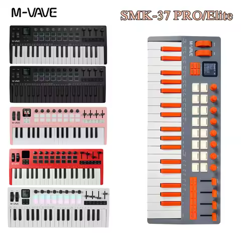M-VAVE SMK-37 Pro/Elite 37-Key Portable MIDI Controller with Weighted Keys, 16 RGB Pads, 8 Knobs & B
