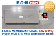 MEM EATON MEMGUARD 12DA6C 63A 12 Way Plug In SPN MCB Distribution Board with SW45 63A 2 Pole Isolato