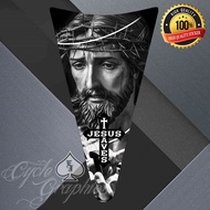 HONDA CLICK V2 FRONT COVER STICKER JESUS CHROME LOGO (NEW DESIGN) ej cycle stiker motor