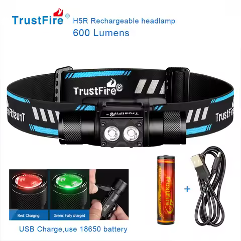 Trustfire H5R Headlamp 600 Lumens Dual LEDs USB Rechargeable Lamp Headlights 18650 Head Flashlights