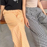 CheckRed Plaid Loose Wide Leg Pants for Women High Waist Drawstring Causal Trousers