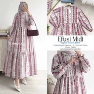 MOTIF WARNA RANDOM - Midi Dress Lengan Kerut Cantik Bahan Rayon Twill Premium Busui Casual Dress Mid
