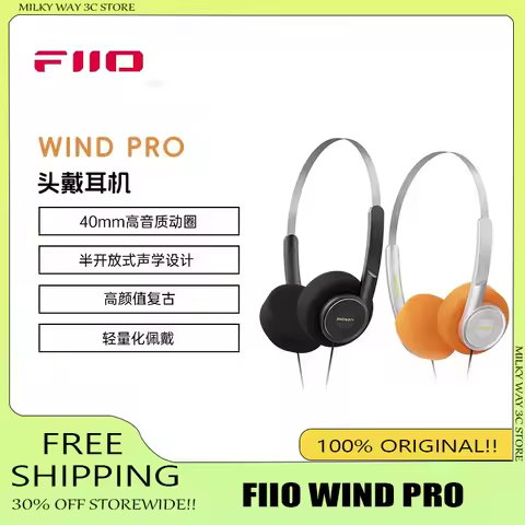 Original FiiO SNOWSKY WIND PRO Retro Wired Headphone 40mm Dynamic Driver Semi-open Back 3.5mm Inline