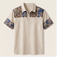 Vintage Aztec Pattern Striped Polo Shirts for Men Classic Collar Button Down Short Sleeve Casual T-S