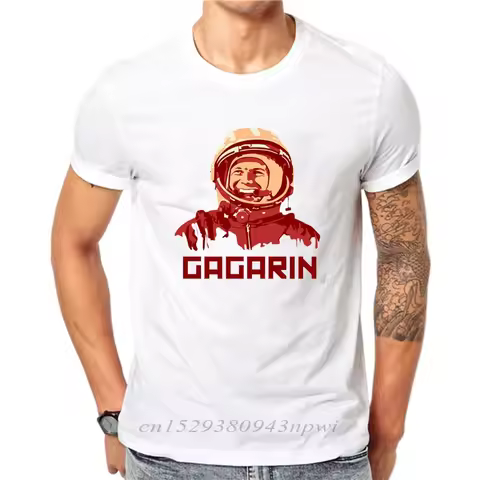 Hipster Yuri Gagarin CCCP Russian USSR Soviet Union Man Moscow Russia Printed t shirt men white shor