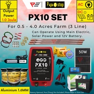 PapaStop PX10 Energizer 1.6MM Set for 0.5 - 4.0 Acres (AC/DC) Aluminium Wire Solar Panel Electric Fe