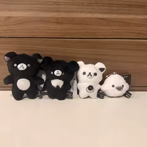 Cute Rilakkuma Monochrome Black White Plush Keychain San-X Character Bag Charm Ball Chain Pendant Mi