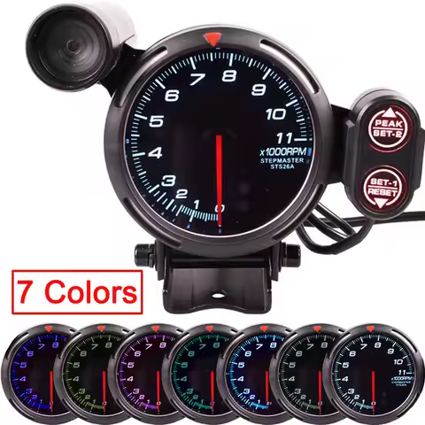 3.5Inch Diameter Car Tachometer RPM Gauge Super Bright LED Background Light 0-11000 RPM with 7 Color