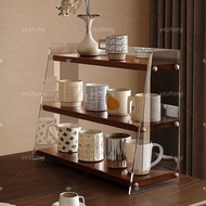 Solid Wood 3-Tier Acrylic Cup Rack Coffee Mug Water Cup Storage Organizer Shelf for Dining Tabletop 