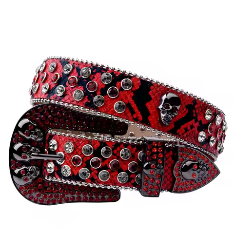 Belt man-made diamond skull belt ladies western denim chic metal buckle punk shiny Y2K jeans jacket