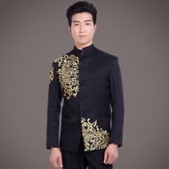 S~3XL Chinese Wedding Traditional Wear Samfu Men's Suits Black Formal Coat