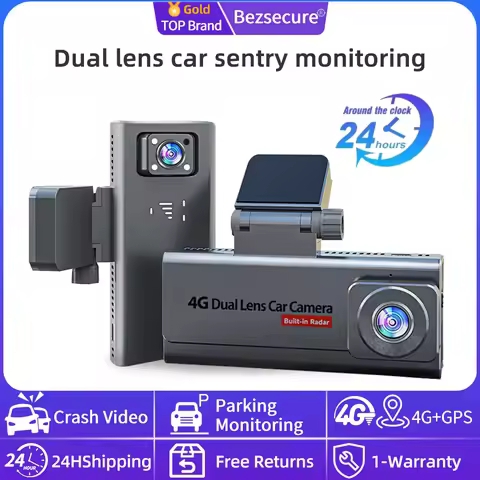 Bezsucure Dual-Core Dashcam 2x2MP BSI Sensors Dual Radar 4G GPS H265 140° Rear View Night Vision Clo