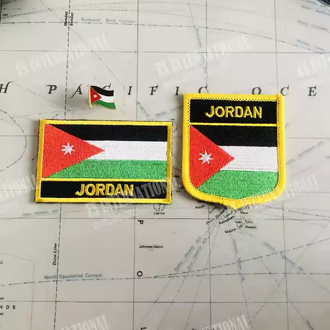 JORDAN National Flag Embroidery Patches Badge Shield And Square Shape Pin One Set On The Cloth Armba