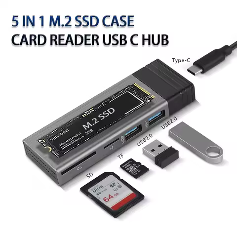 New USB C Hub M.2 NVMe NGFF SSD Enclosure,NVMe Case Box SD TF Card Reader Type C HUB Dock For MacBoo