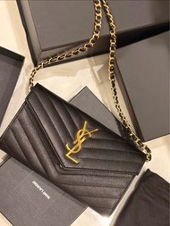 100%new YSL 金標 Logo 長款翻蓋 大號 信封包 銀包
