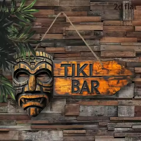 2D Tiki Bar Arrow Wooden Sign - Hawaiian Style Arrow Wall Ornament, Suitable for Outdoor, Beach Part