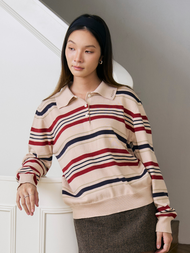 AILUMI – Logan Striped Polo เสื้อโปโลแขนยาวลายทาง เส้นด้าย Organic Cotton