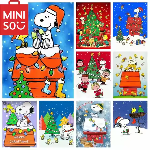 MINISO Peanuts Snoopy And Woodstock Dog House Diamond Painting Art 5d Diy Mosaic Cross Stitch Wall D