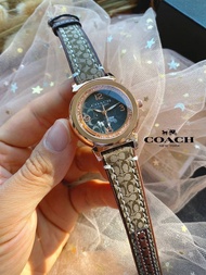 มาใหม่นาฬิกา Coach  นาฬิกาแฟชั่น สำหรับผู้หญิง นาฬิกาข้อมือ สายหนังซิกเนเจอร์โคทเพชรกลิ้ง