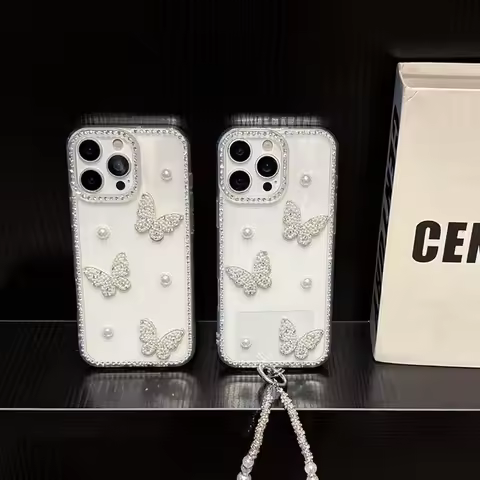 Pearl Butterfly Diamond Clear Phone Case For OPPO Reno 13 12 12F 11F 5G 5 6 7 8 Lite 7Z 8Z Find X3 L