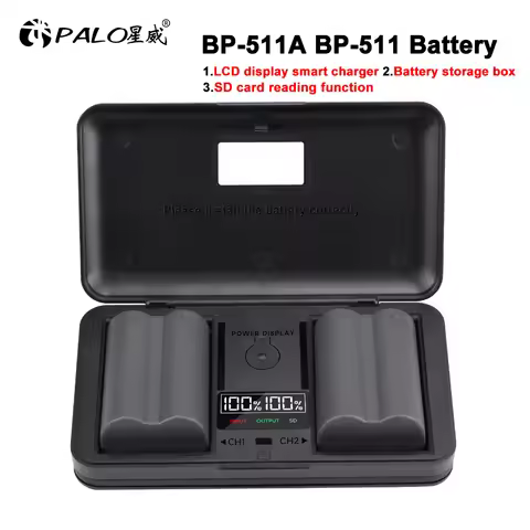 2650mAh BP-511 BP 511 BP511 BP511A Battery+LCD USB Dual Charger Case for Canon EOS 40D 300D 5D 20D 3