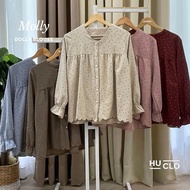 HuClo Molly Dolly Blouse Polka Dot Cotton Velvet Fabric Long Sleeve Women Muslimah Casual Top