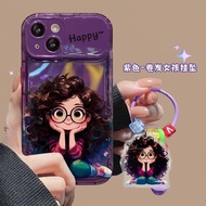 炸毛眼镜女孩挂坠适用苹果14pm手机壳iPhone15翻盖镜子13/12透明7 5.16