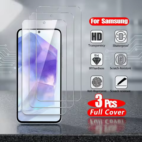 3PCS HD Tempered Glass For Samsung A17 A27 A37 A57 A16 A26 A36 A56 A55 A53 A54 A35 A25 A15 Screen Pr