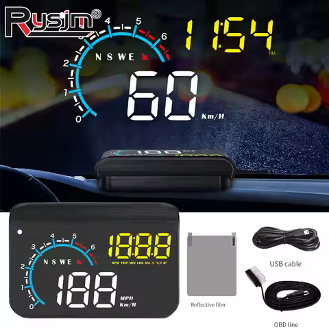 M12 HUD Windshield Projector OBD+GPS Car Head Up Display Speedometer Reflective Water temp RPM Volta