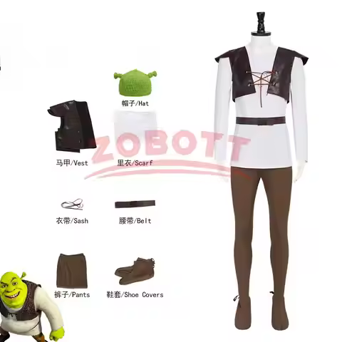 Movie Shrek Cosplay Costumes Mask Shrek Top Vest Pants for Men Role Play Halloween Carnival Party Ou