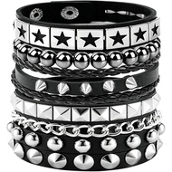 4Pcs/Set Fashion Street Hip Hop Leather Studded Cuff Bracelets Multiple Wristbands Bangle Emo Acceos