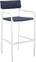 Modway EEI-3574-WHI-NAV Raleigh Outdoor Patio Aluminum Stackable Dining Bar Stool (Fully Assembled), White Navy