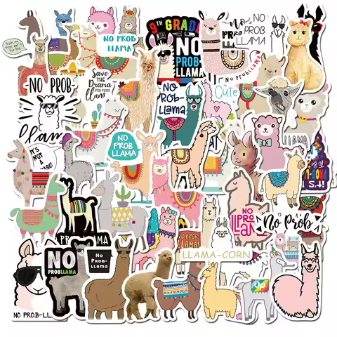 50PCS Cute Alpaca No Prob Llama Sticker Cool PVC DIY Guitar Luggage Animal Pet Decal Stickers Pegati