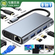 Type-c智慧擴充座 八合一雙HDMI+VGA+USB拓展集線器 HUB [平行進口]