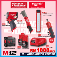 MILWAUKEE M12 AUTOMOTIVE COMBO RM1888 ( FIWF12 M12  1/2"  Stubby Impact Wrench + FRAIWF12 M12 FUEL™ 1/2” Right Angle Impact Wrench + FDGS M12 FUEL™ Straight Die Grinder + L4 FL REDLITHIUM USB Flood Light)