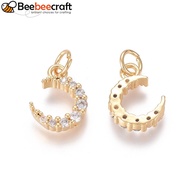 1pc Brass Micro Pave Clear Cubic Zirconia with Jump Rings Moon Golden 12.5x9x3mm Jump Ring: 5x0.7mm 