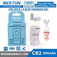 [Original] BESTON CR2 3V Li-ion Rechargeable Battery 2PCS + 2 Slot Charger Set