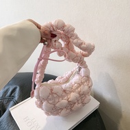Elsts Ins Korean Trend Bubble Shoulder Bag Adjustable Straps Women Handbag PU Leather Pleated Cloud 